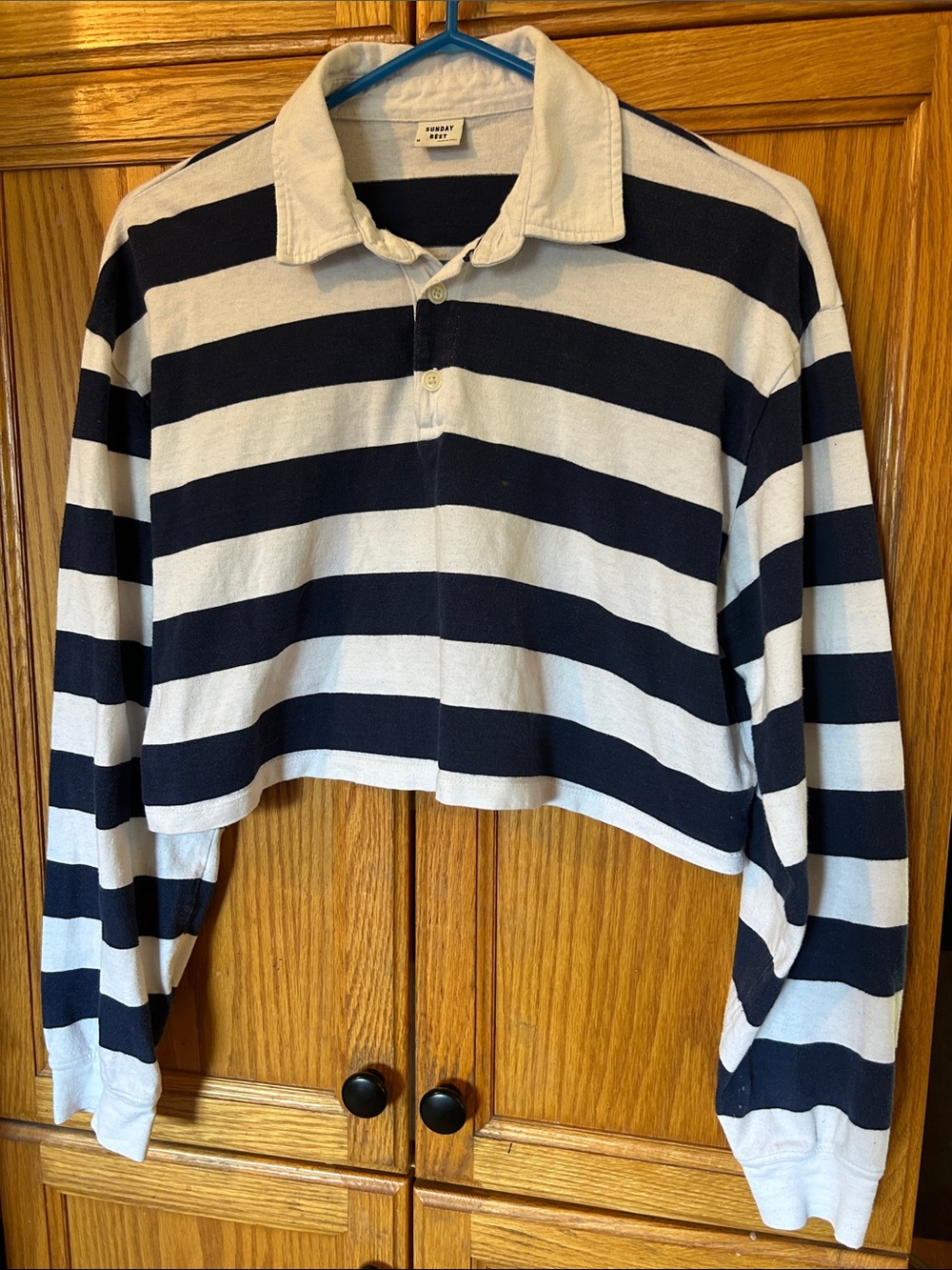 Sunday Best Cropped Navy & White Striped Rugby Top